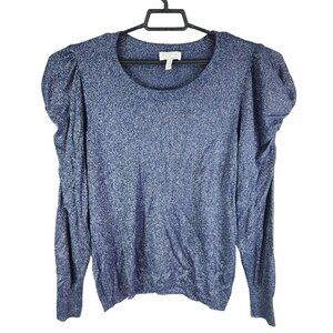 Womens Sofía Vergara Metallic Blue Sweater Puff Sleeve Round Neck Size 3X